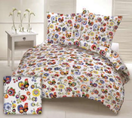 Pościel 100% bawełny - folk biały kogut